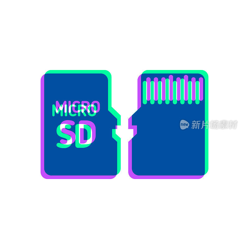 Micro SD卡-前后视图。图标与两种颜色叠加在白色背景上